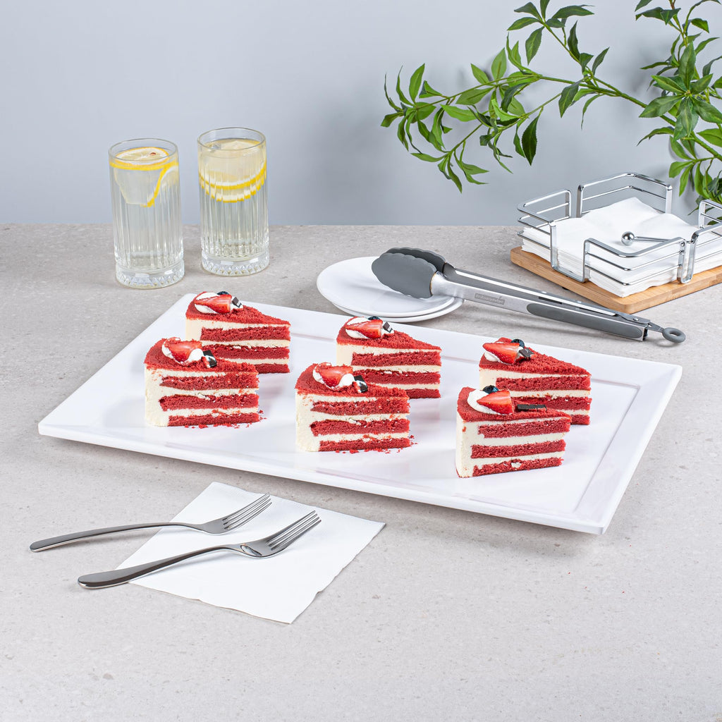 Restaurantware Voga 20.9 x 12.6 Inch Serving Tray 1 Rectangle Outdoor Tray - Raised Edges Dishwasher-Safe White Melamine Platter Tray For Meals Appetizers And Snacks Shatterproof