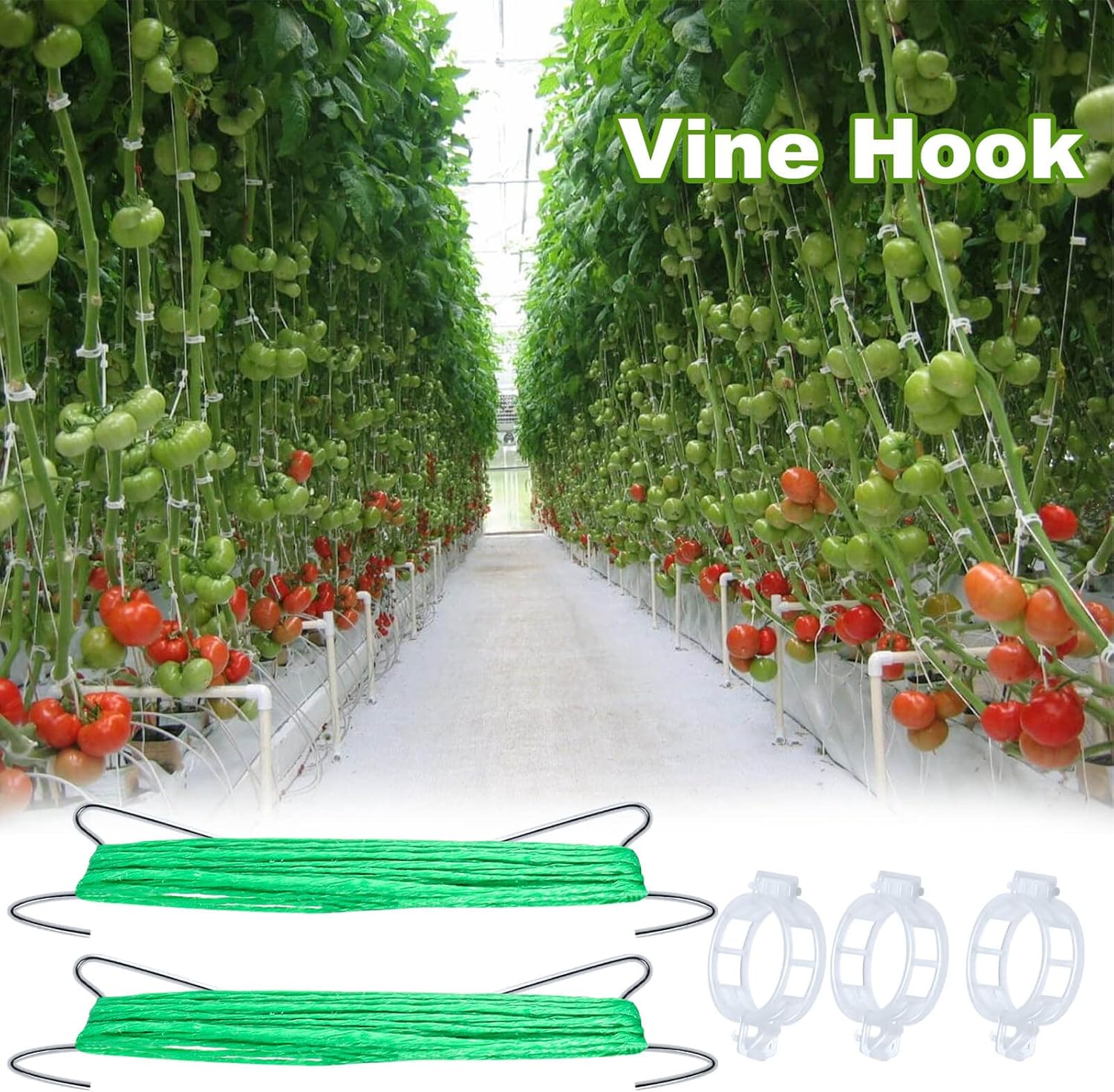 Skiennix 30Pcs Tomato Support Hooks - Durable Holders with 33.3ft Twine for Healthy Growth