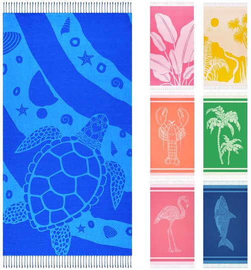 Genovega Oversized Turkish Beach Towel 72"x36" for Adult, Lightweight Quick Dry Bath Pool Swim Blanket, Sand Free with Compact Travel Essentials, Blue Turtle Vacation Cruise Must Haves Clearance