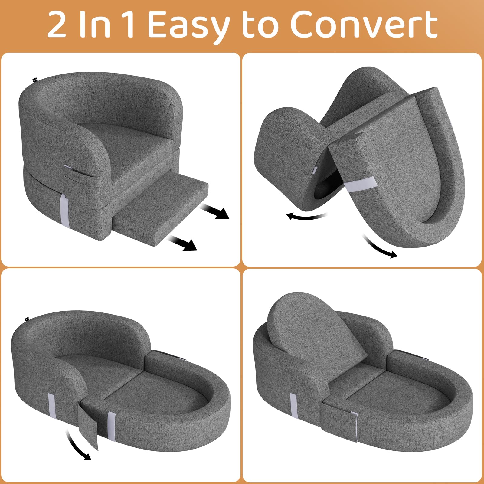 Cowiewie Toddler Travel Bed 2-in-1 Kids Sofa Chair with Removable Cover, Soft Foam Portable Foldable Toddler Bed for Travel with Carrying Bag