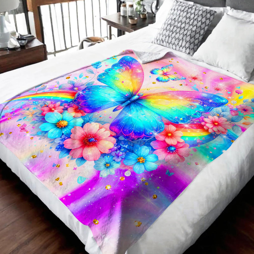 Sharecolor Blanket for Girls Butterfly Throw Blanket Gifts for Kids Teens, 60x50 Inches Cute Flannel Blankets Throws for Couch Sofa Bed