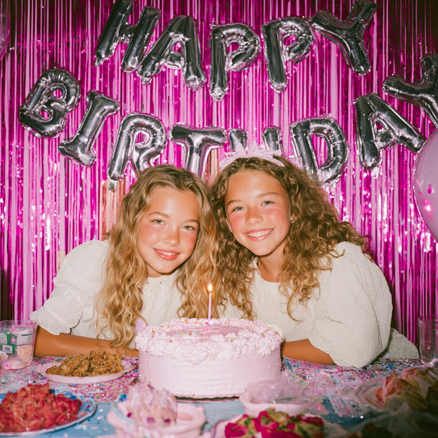 PartyWoo Hot Pink Foil Fringe Curtain - 3pcs 8.2ft Tinsel Backdrop for Birthday & Bachelorette Parties