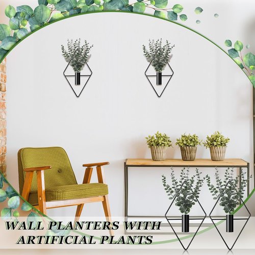 Jexine Hanging Planters - 4 Pcs Metal Eucalyptus Vases for Indoor Decor | Modern Geometric Boho Style (Black)