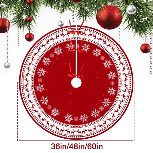 Christmas Tree Skirt 48 inch Large Tree Skirt Snowflake Reindeer Red Xmas Tree Skirt Rustic Christmas Tree Mat Decorations for Winter New Year Holiday Party Decor Indoor Outdoor (Santa, 48inch)