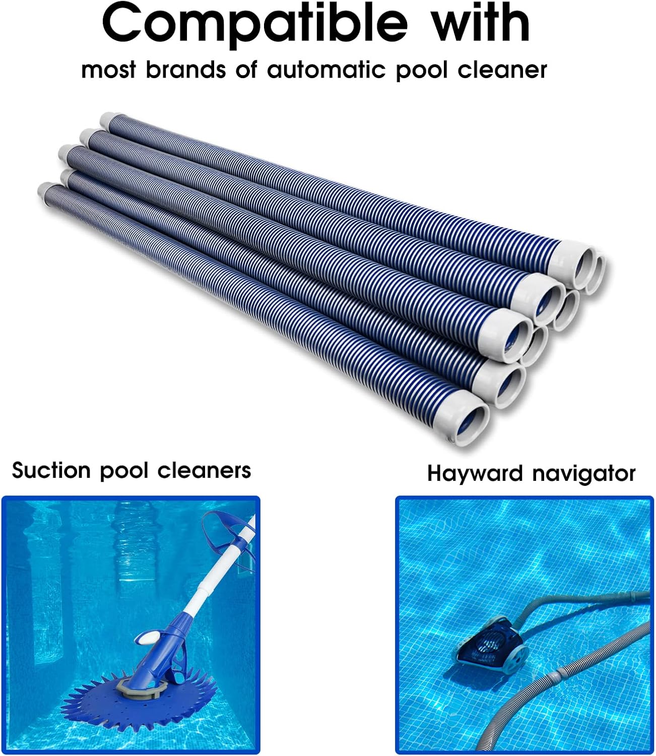 POOLWHALE Professional Swimming Pool Vacuum Cleaner Hose - 1.5” | 8-Piece Extension Kit for All Major Cleaners