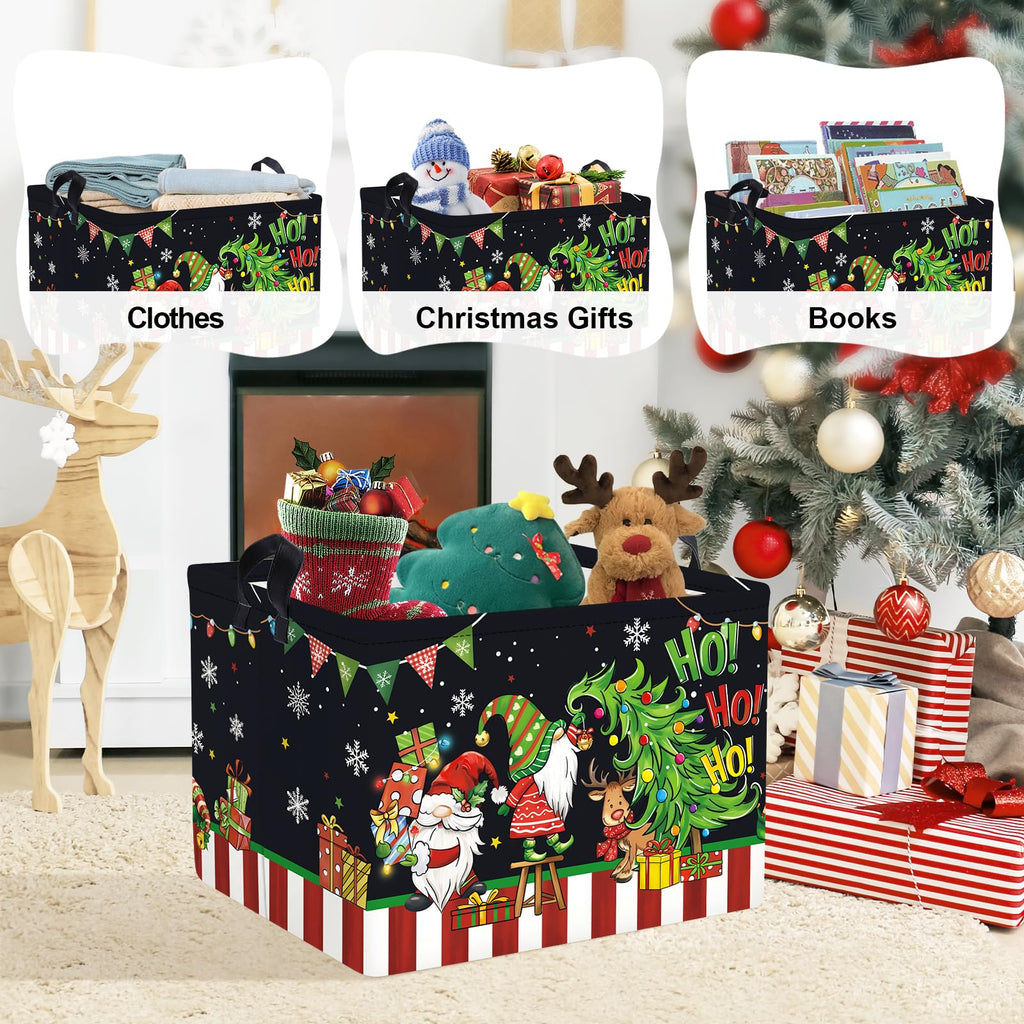 Clastyle Large Christmas Tree Gift Baby Basket Empty Snowman Snowflake Gnome Kid Toy Book Xmas Storage Collapsible Clothes Organizer Nursery Bin,Black,40*30*30 cm