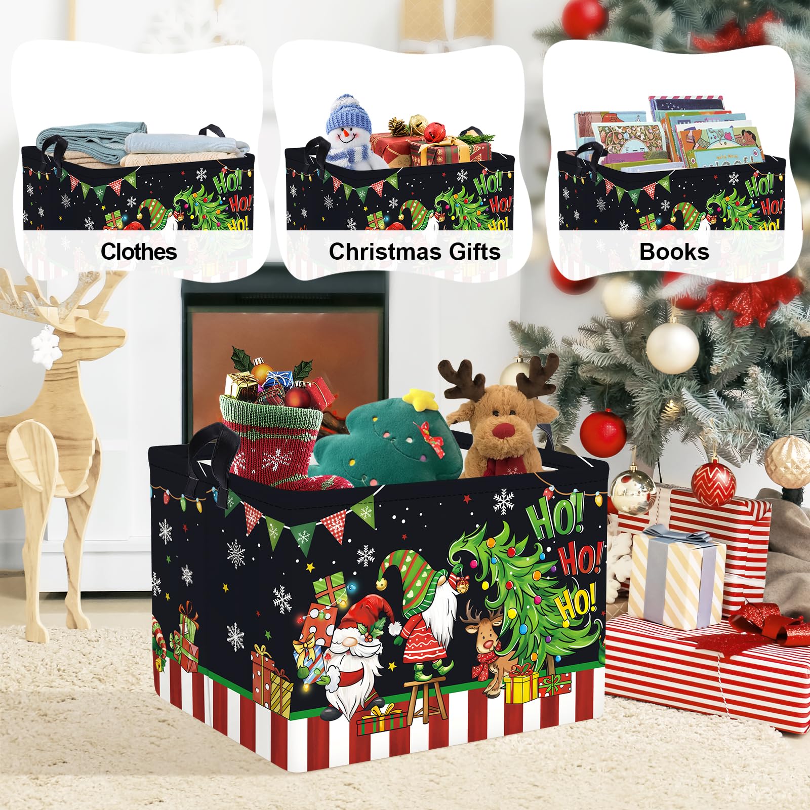 Clastyle Large Christmas Tree Gift Baby Basket Empty Snowman Snowflake Gnome Kid Toy Book Xmas Storage Collapsible Clothes Organizer Nursery Bin,Black,40*30*30 cm
