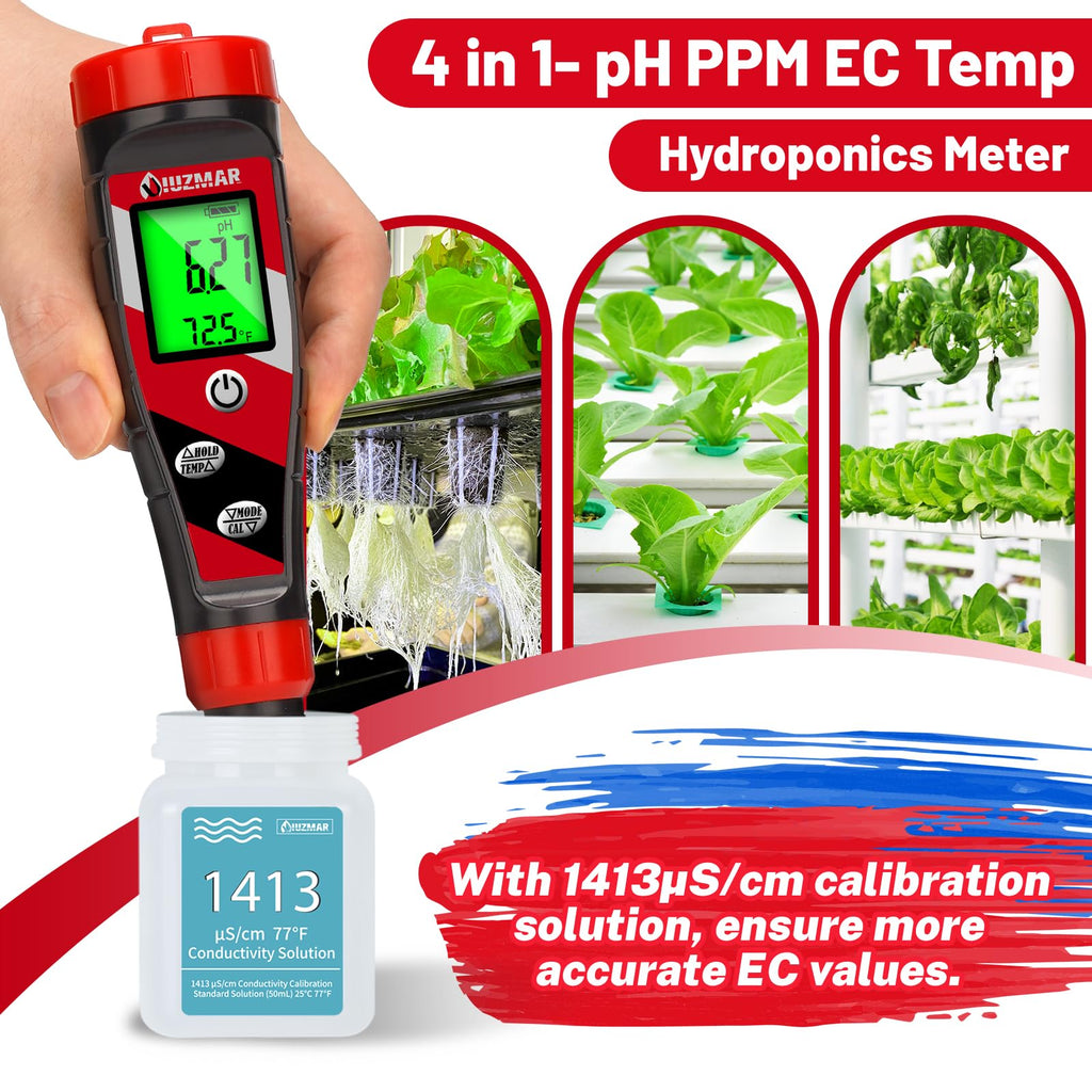 UIUZMAR pH Meter for Water Hydroponics Supplies - pH Up and Down Tester Digital PPM Meter EC Meter Combo for Home Growers – Accurate pH Tester TDS EC Reader for Hydroponics
