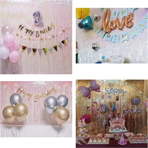 BRAVESHINE Iridescent Foil Fringe Backdrop - 2 Pack 3.2x6.5ft Holographic Tinsel Curtains for Parties