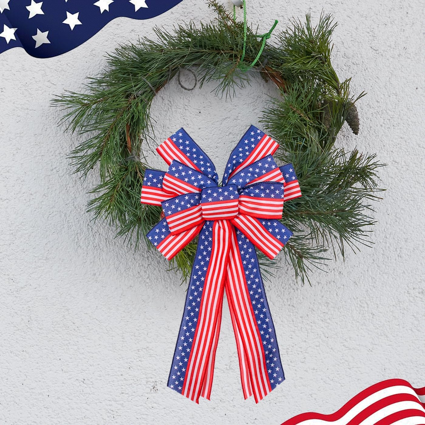 Skiennix Large Patriotic Wreath Bows - Star & Stripe American Flag Design | 20" x 12" Red & Blue Burlap for Holidays