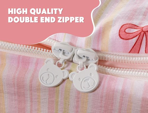 Meeting Story 3pcs Kids Comforter Set Twin Zipper Bedding Set for Girls,Bow Bedding Set Princess Comforter Set for Kid,All in one Zipper Bedding（Lightpink,Twin）