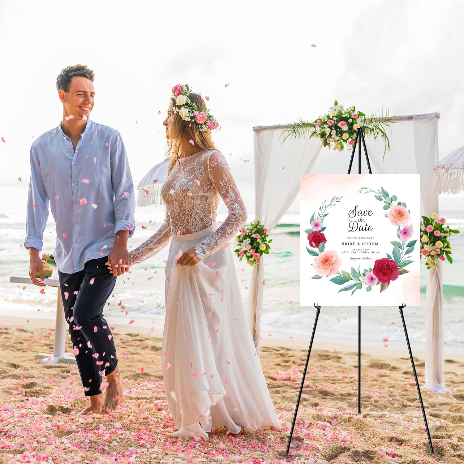 Skiennix Portable Easel Stand - Lightweight Adjustable Tripod for Wedding Signs | 63" Black Metal (2 Pack)