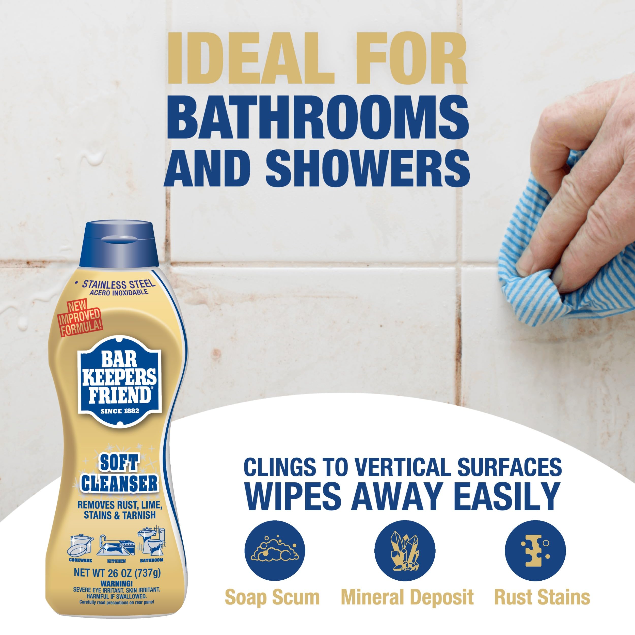 Bar Keepers Friend Soft Cleanser (26 oz) MORE Spray + Foam (25.4 oz) Multipurpose Cleaner Bundle, Stain & Rust Remover for Multi Surface Bathroom, Kitchen & Outdoor Cleaning