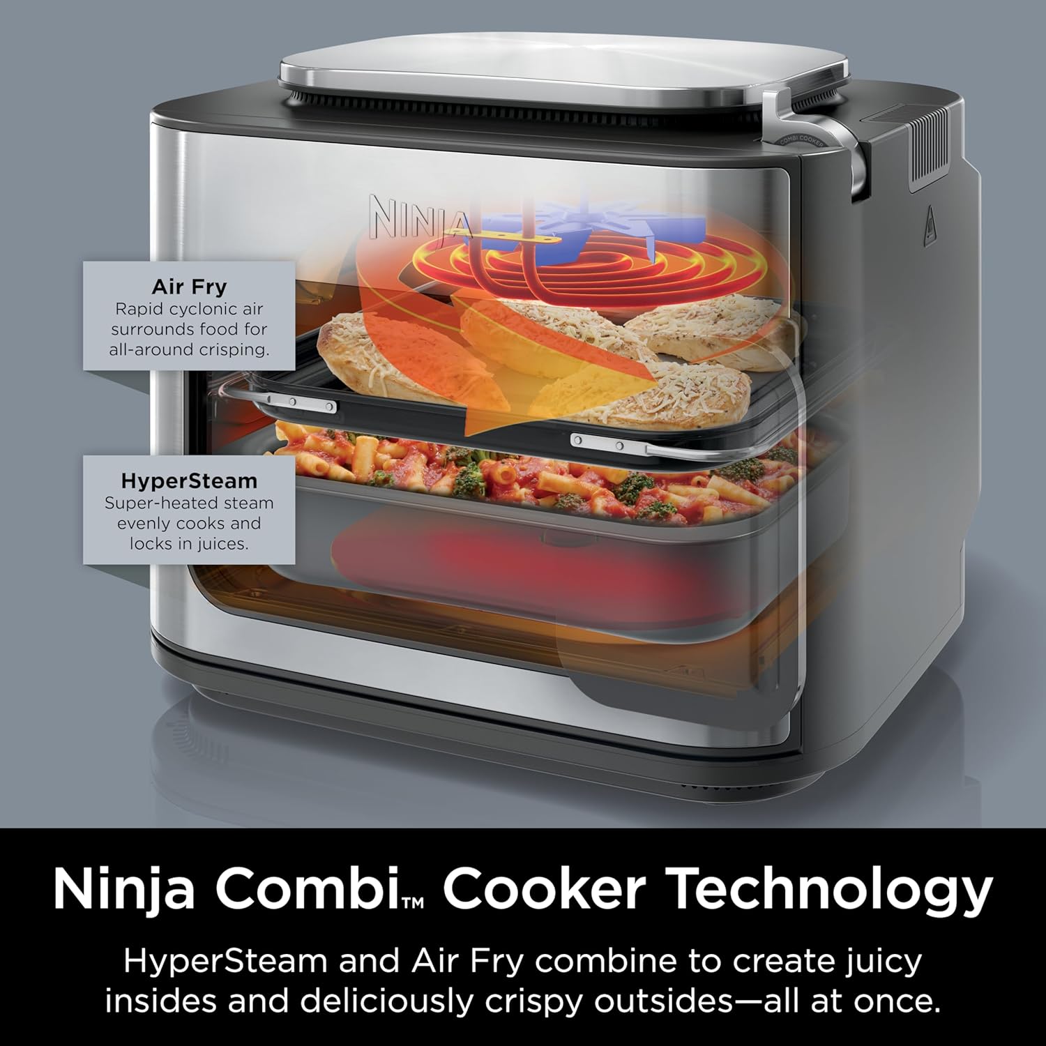 Ninja Combi Multicooker - 14-in-1 Air Fryer & Oven for Quick Meals in 15 Mins | Stainless Steel, SFP701