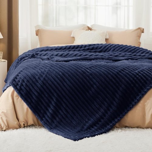 Bedsure GentleSoft Navy Blue Fleece Blanket - Cozy Soft Couch Throw, 90x90 Inches for Ultimate Comfort