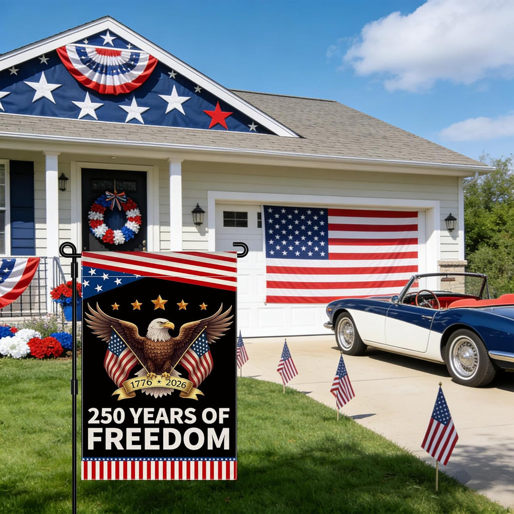 America 250th Anniversary Garden Flag - Double-Sided Patriotic Banner with Eagle Design | 12x18 Inch
