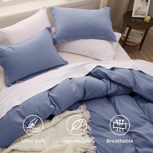 Bedsure Duvet Cover Set - Slate Blue, Full Size, 3 Pieces, Extra Soft Cotton-Like Polyester, Zipper Closure