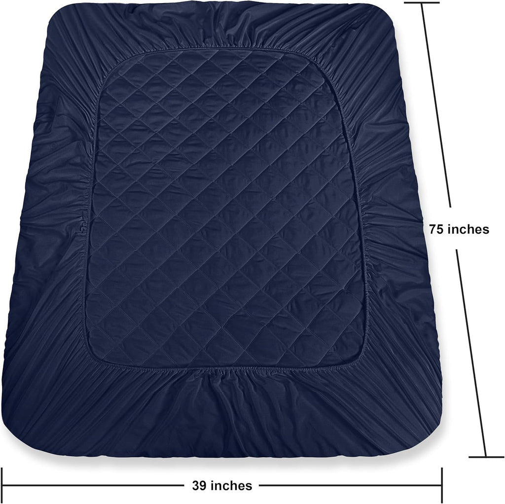 Utopia Bedding Quilted Fitted Mattress Pad - Twin Size Deep Pocket Protector | Machine Washable (Navy)