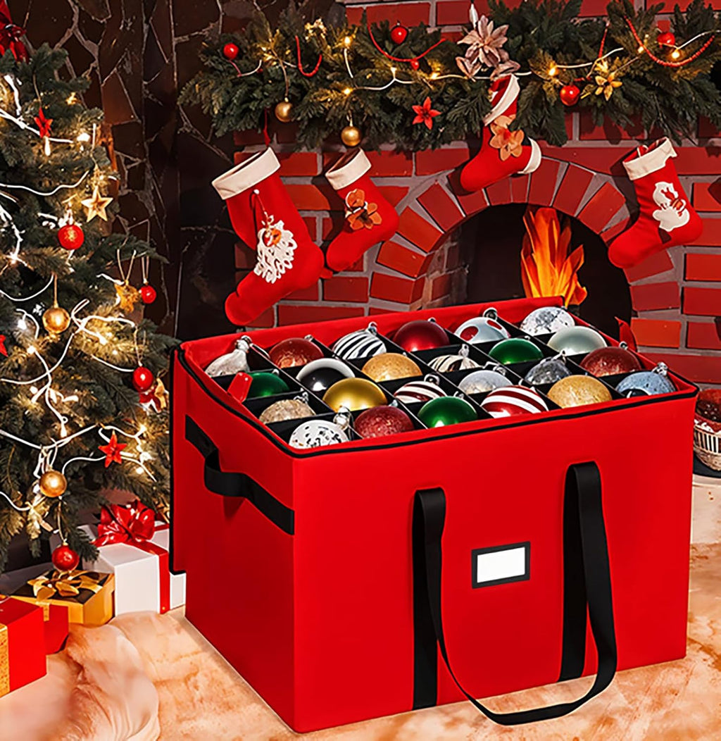 Regine Switzerland Christmas Ornament Storage Container - Large Organizer Bin with Adjustable Dividers for 96 Ornaments