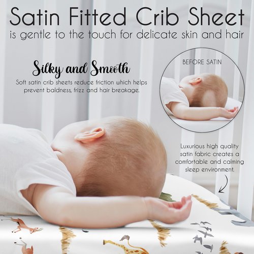 Sweet Jojo Designs Jungle Animals Boy Girl Gender Neutral Baby Satin Fitted Crib Sheet Infant Newborn Nursery Toddler Bed Room Standard Mattress Boho Wildlife Safari Gray Elephant Giraffe Lion Monkey