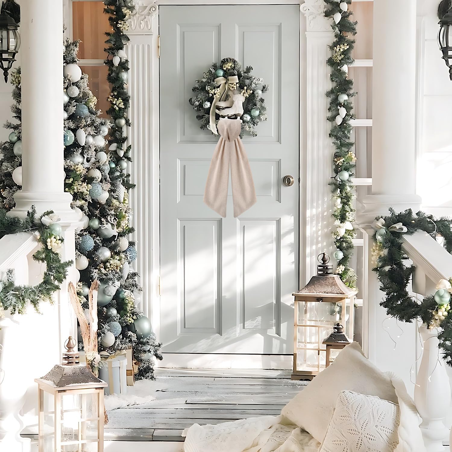 Skiennix Wreath Sash - 2 Pack Boxwood Garland for Front Door Decor | Burlap Design