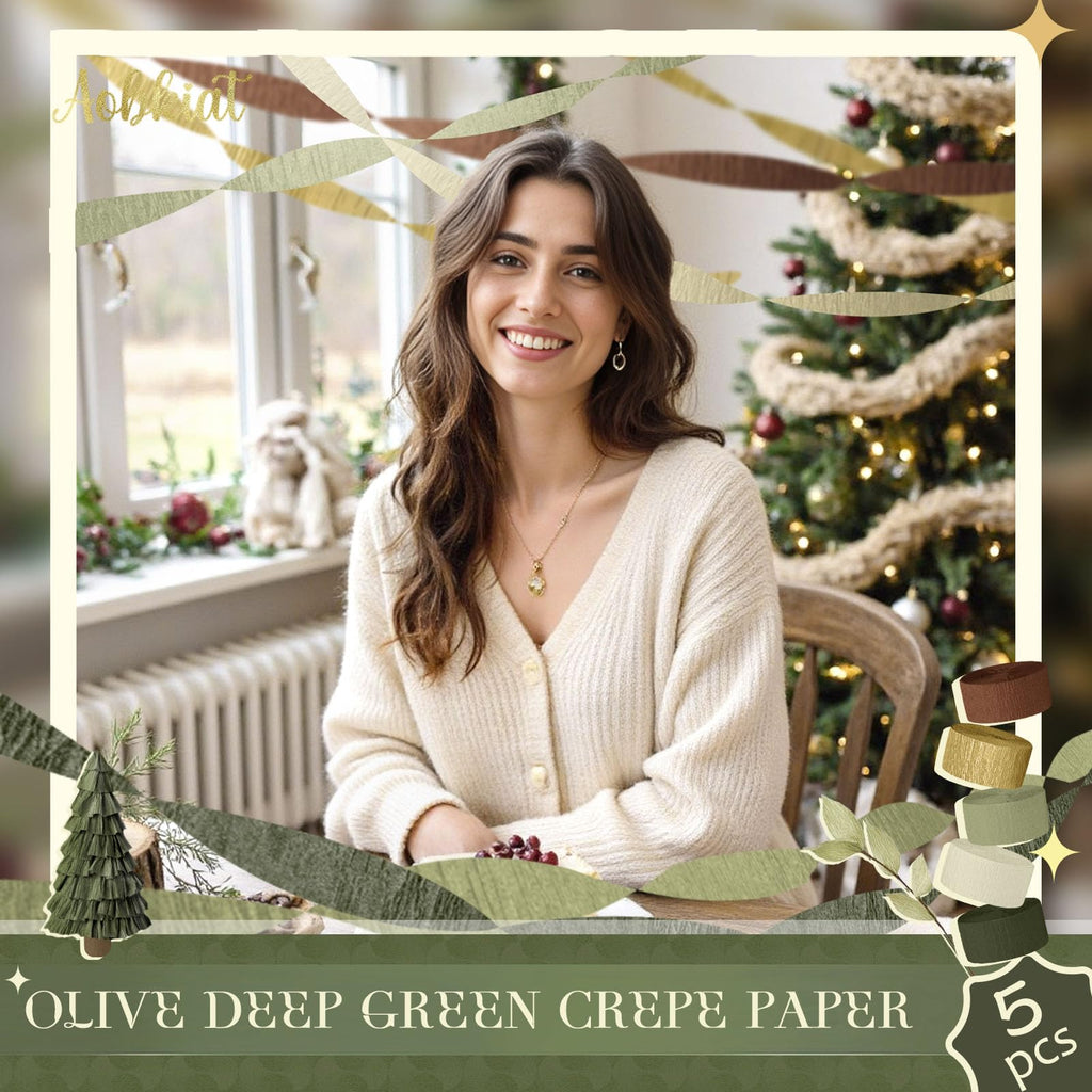 AOBKIAT Baby Shower Decorations,Sage Green Streamers Party Decorations,5 Rolls Crepe Paper for Boho Wedding,Bachelorette,Birthday,Woodland Baby Shower,Christmas,New Year