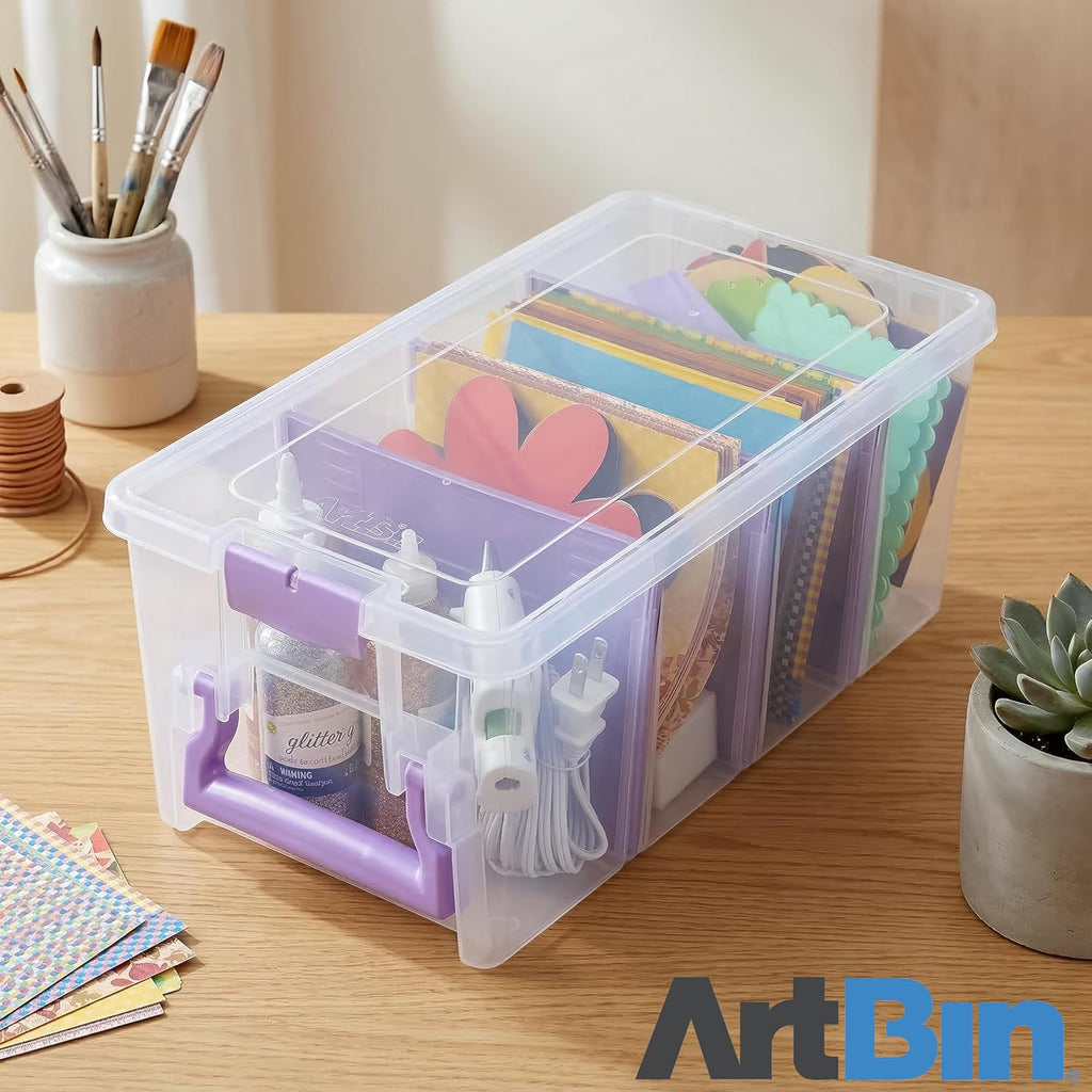 ArtBin Semi Satchel Craft Organizer - Clear Portable Storage Case with 3 Dividers for Supplies
