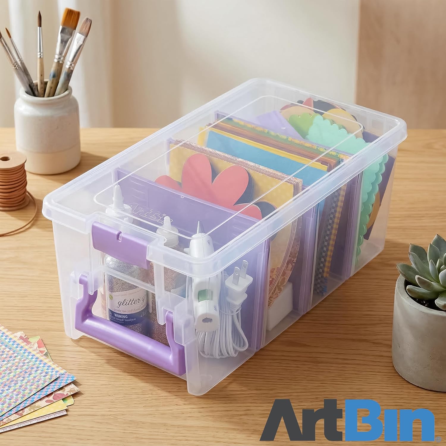 ArtBin Semi Satchel Craft Organizer - Clear Portable Storage Case with 3 Dividers for Supplies