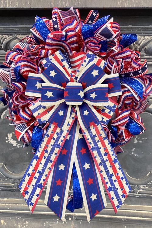 Large Patriotic Wreath Bow - American Flag Burlap Design for 4th of July & Labor Day Decor