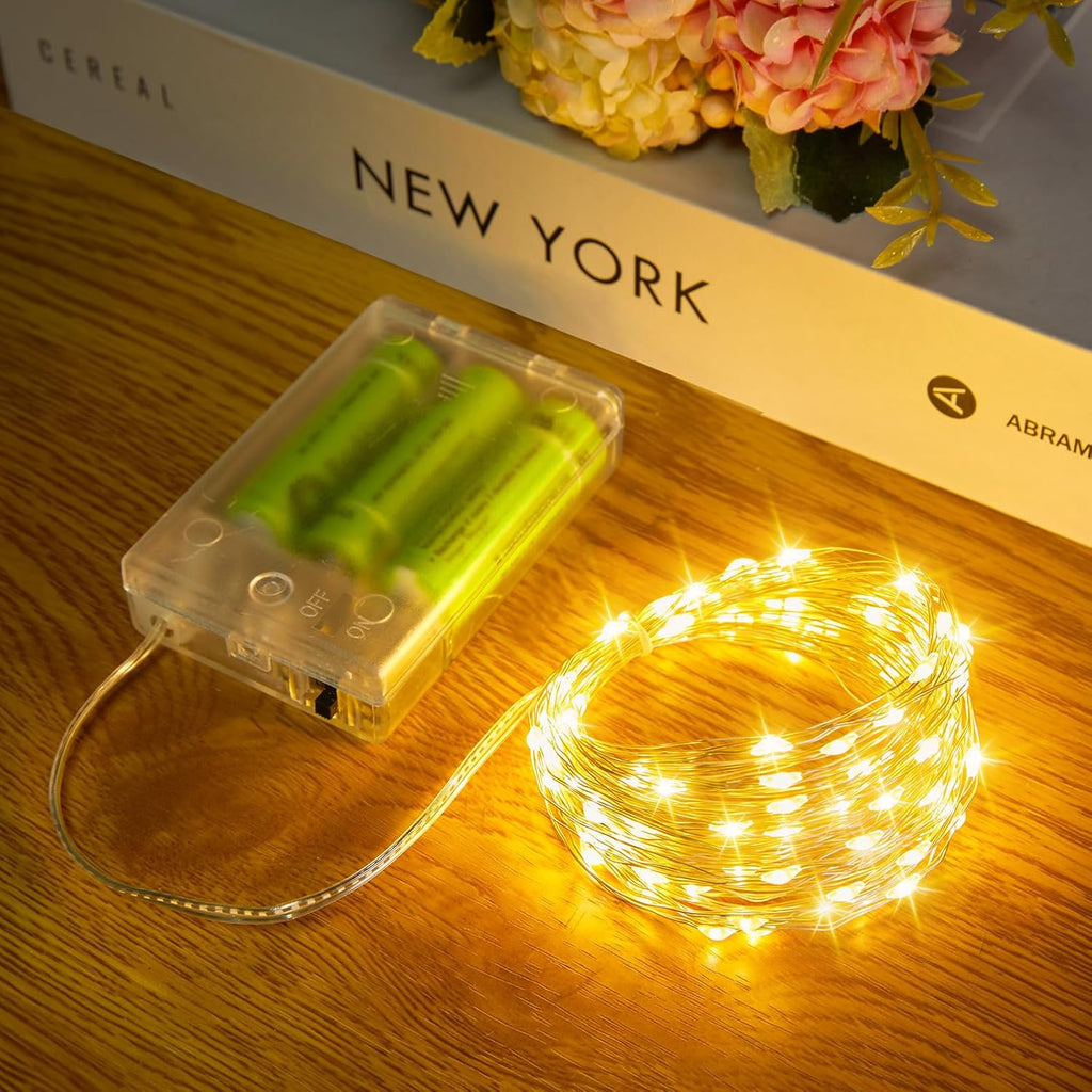 Minetom Fairy String Lights - 33Ft 100 LED Battery Operated Copper Wire Twinkle Lights for Weddings & Parties