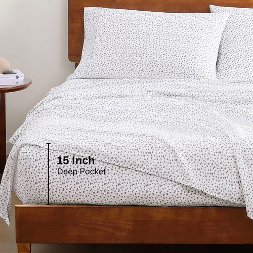 LANE LINEN 100% Organic Cotton Full Size Sheet Set - Soft & Comfy Percale Bedding in Haze Grey