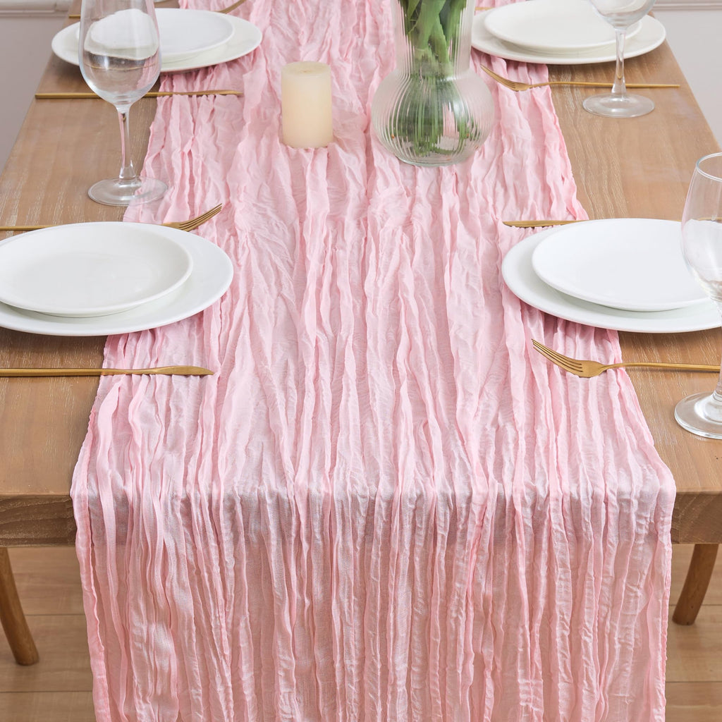 Asee'm 2pcs Cheesecloth Table Runner 120 Inches Blushing Pink Boho Gauze Cheese Cloth Runner 10FT Rustic Sheer Table Runners for Easter Spring Summer Wedding Baby Shower Holiday Party Decoration