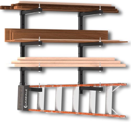 Heavy-Duty Lumber Storage Rack by [Brand Name] - Wall-Mount Folding Wood Racks | 4-Level Design, Black