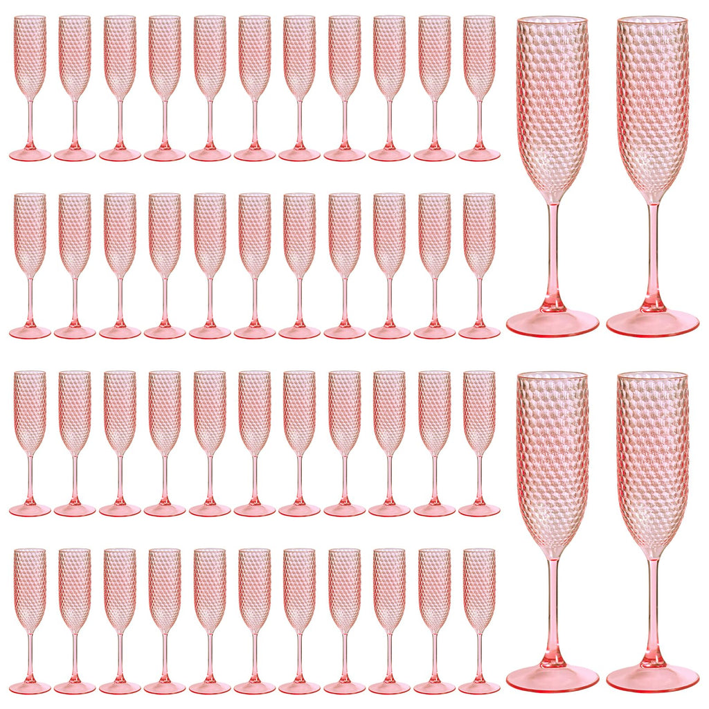 Pesonlook 48 Pack Plastic Champagne Glasses Pink Reusable Diamond Crystal Clear Wine Glasses Diamond Wine Cups Vintage Drinking Glasses for Wedding Reception, Grand Event Party Supplies