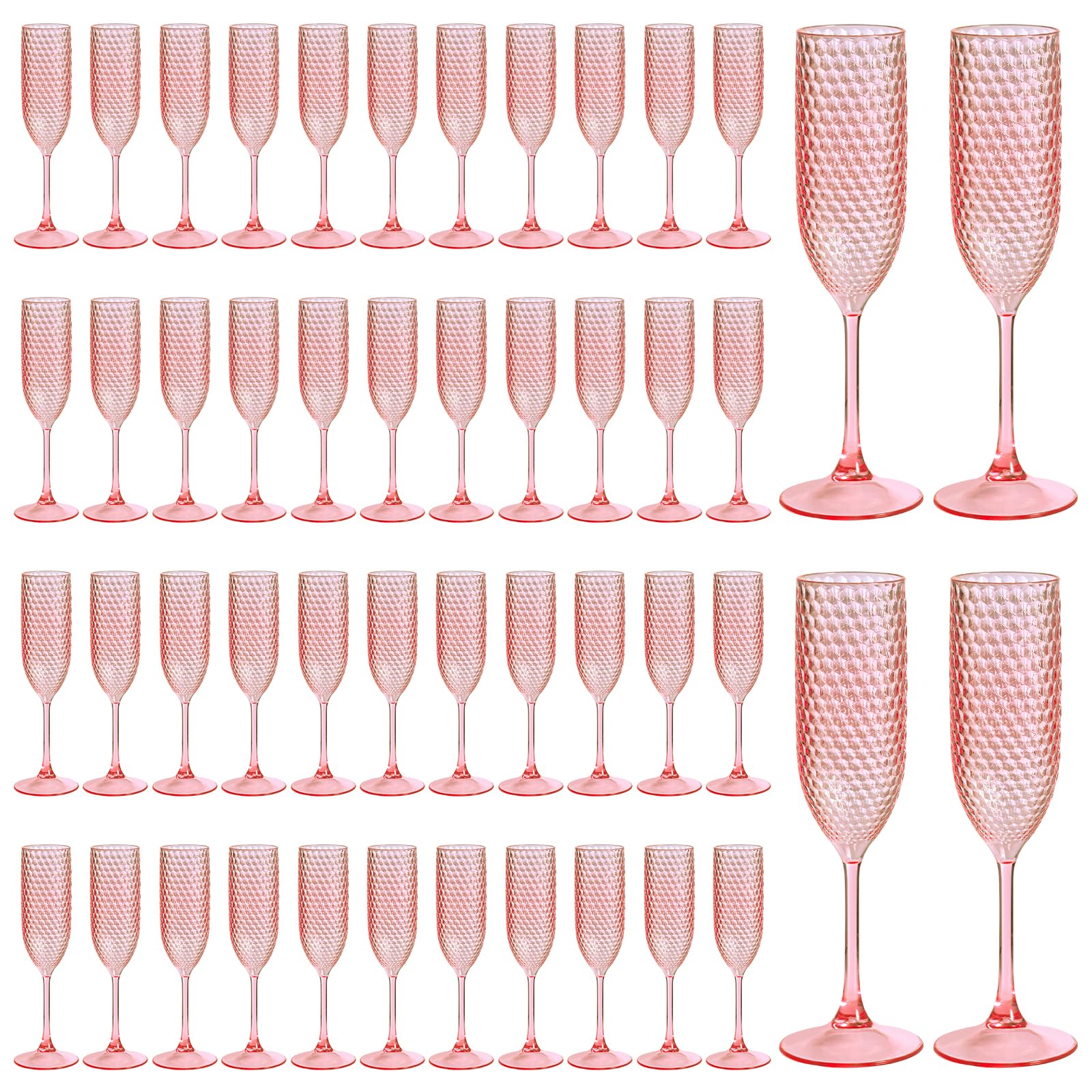 Pesonlook 48 Pack Plastic Champagne Glasses Pink Reusable Diamond Crystal Clear Wine Glasses Diamond Wine Cups Vintage Drinking Glasses for Wedding Reception, Grand Event Party Supplies