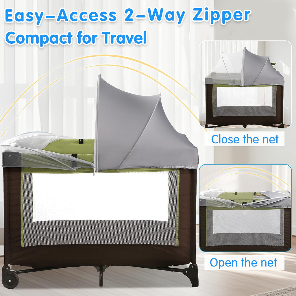 Pack N Play Tent Cover - Light-Blocking Mosquito Net with Two-Way Zipper Portable Bassinet Canopy to Keep Cats Out Bedside Bassinet Insect-Proof Cover, Gray-Large