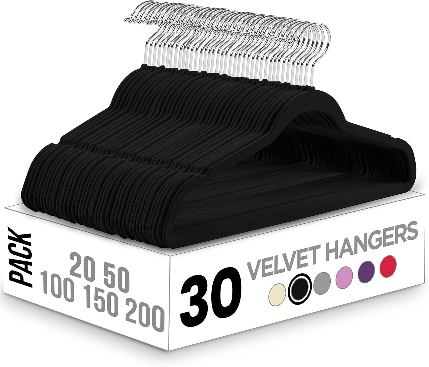 Utopia Home Velvet Hangers 30 Pack - Luxury Non-Slip Slim Coat & Pant Hangers with 360° Swivel Hook - Black