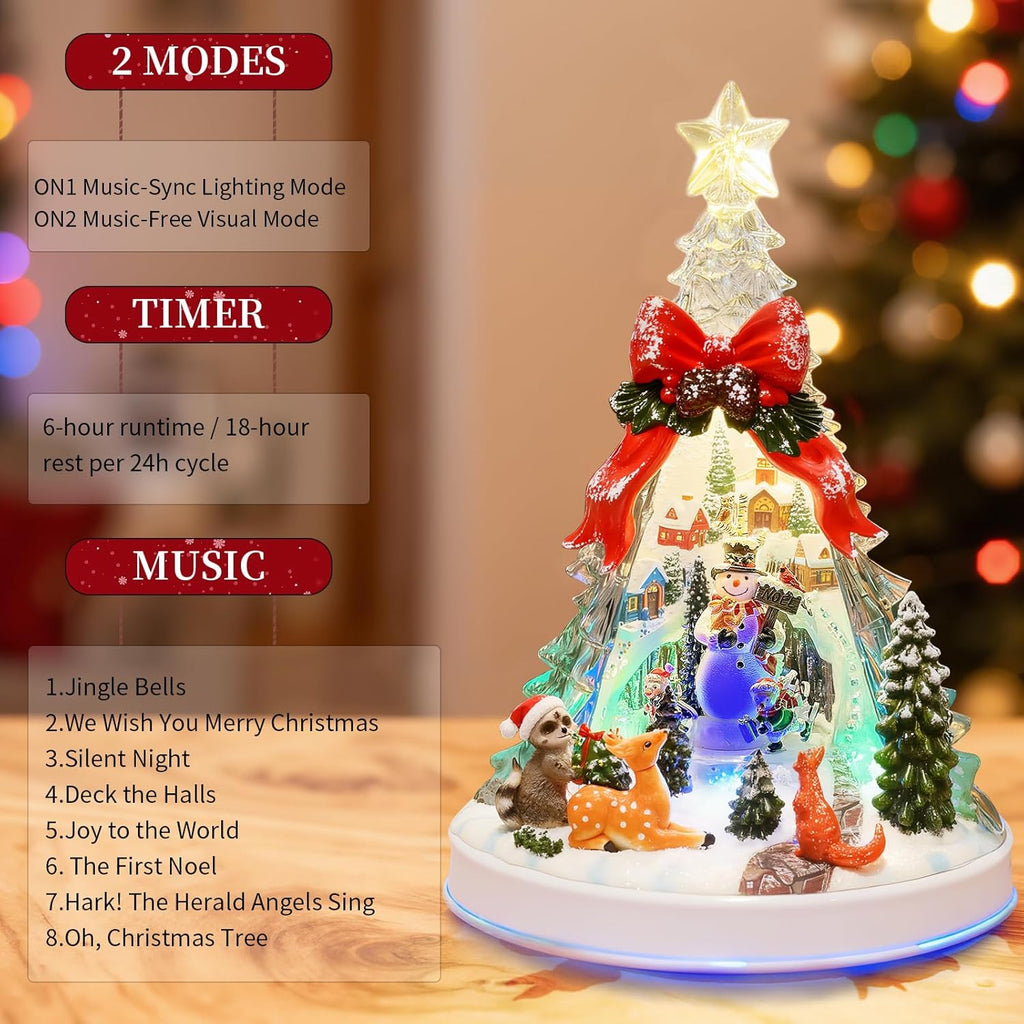 Skiennix 12.8" Animated Christmas Village Crystal Tree - Rotating Skiing Snowman, Lights & 8 Melodies