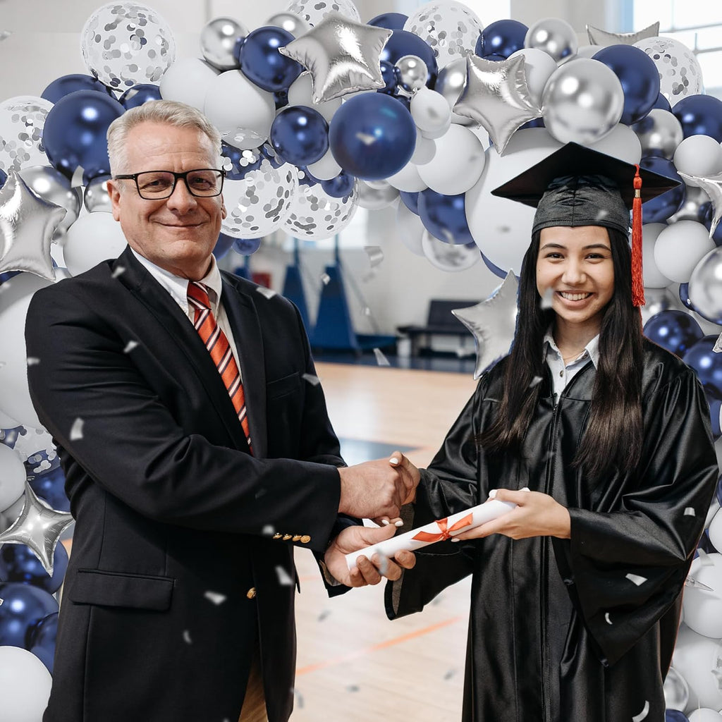 Skiennix 151-Pcs Navy Blue & Silver Balloon Garland Arch Kit - Perfect for Graduation, Prom, & Parties