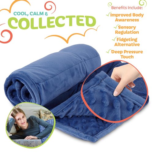 XL Weighted Blanket for Kids 5lb (Blue) 36x48 Inch, Plush Minky Kids Blanket with Travel Bag, Blanket for Ages 4 to 10
