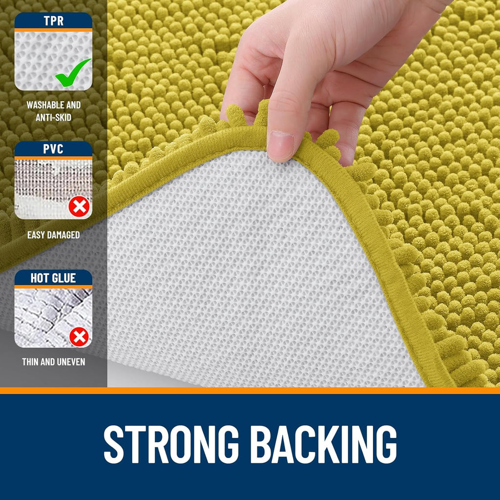OLANLY Bath Rugs - Extra Soft Absorbent Chenille Mats | Quick-Dry Rubber Backing, 30x20, Deep Mustard