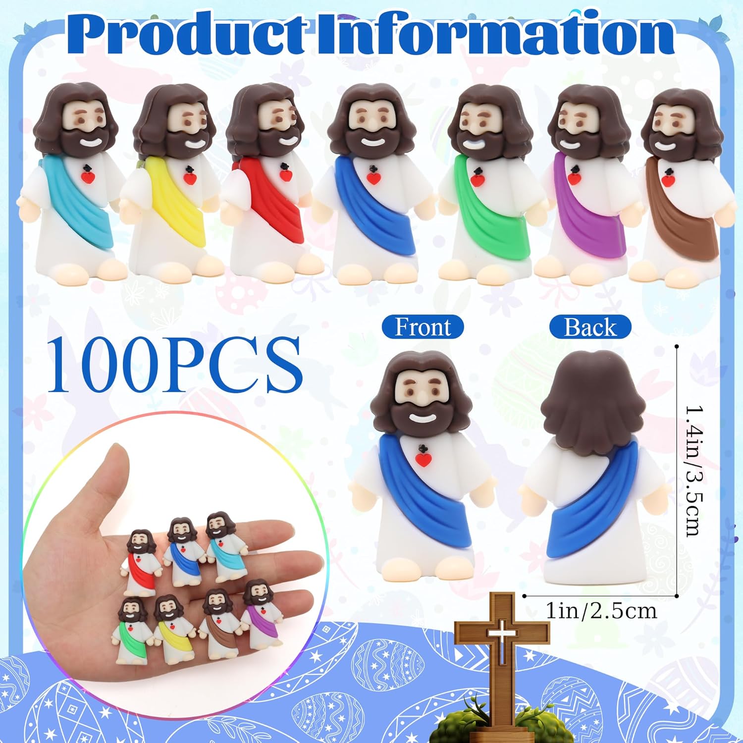 Owurha Mini Jesus Figurines - 100 Pcs Original Design for Religious Parties & Easter Gifts