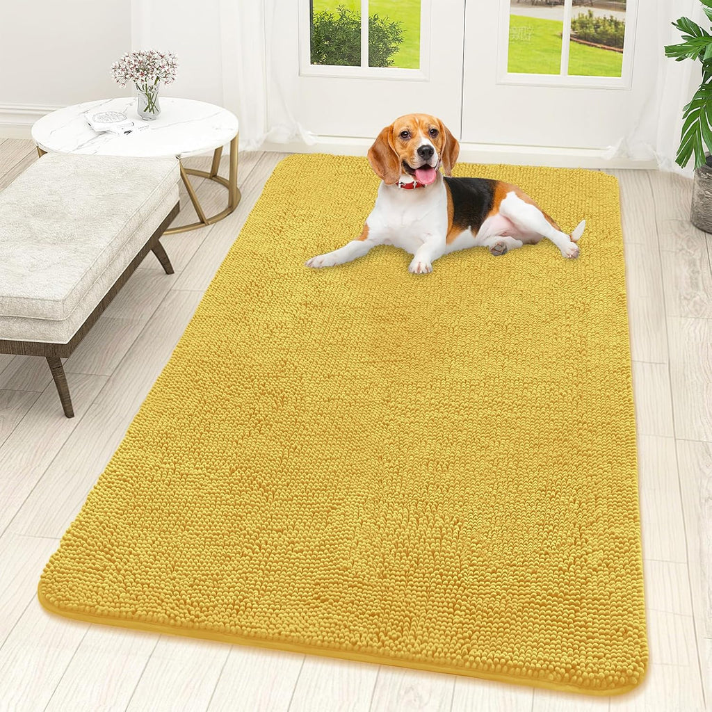 OLANLY Dog Door Mat - Absorbent Non-Slip Chenille Mat for Muddy Paws | 59x32 Inches, Quick Dry, Yellow