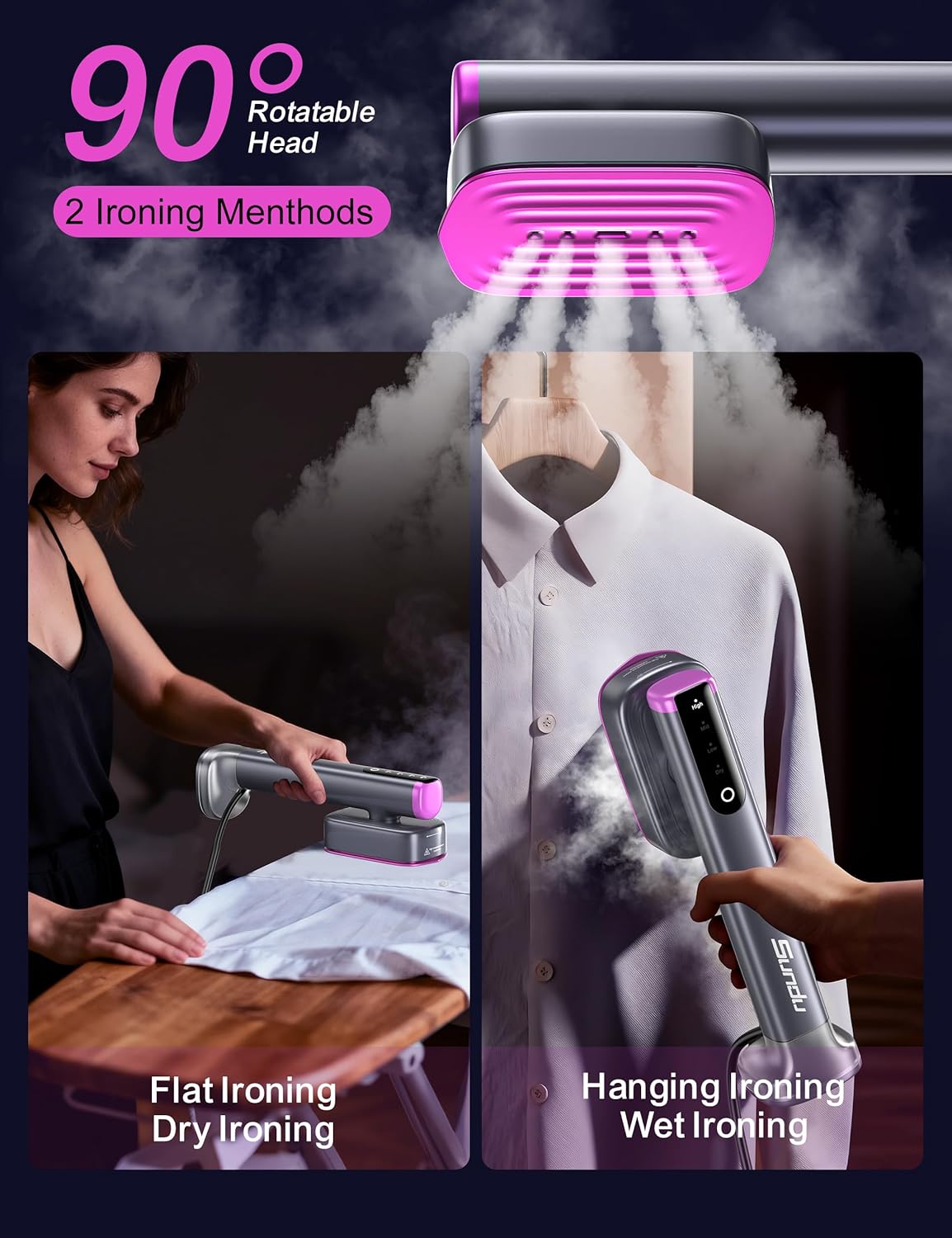 Sundu Portable Handheld Garment Steamer - Fast 15s Heat-Up, Dual Water Tanks, 45 Min Continuous Use | Grey