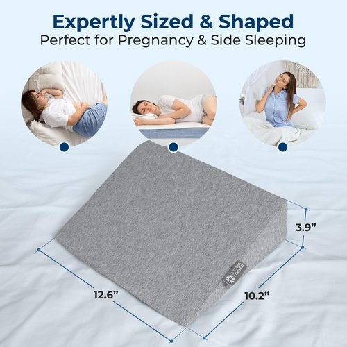 5 STARS UNITED Small Knee Pillow for Side Sleepers – Wedge Firm Foam Support for Belly, Back & Knees – Compact Maternity Cushion for Travel & Pregnancy Relief, Natural Gray