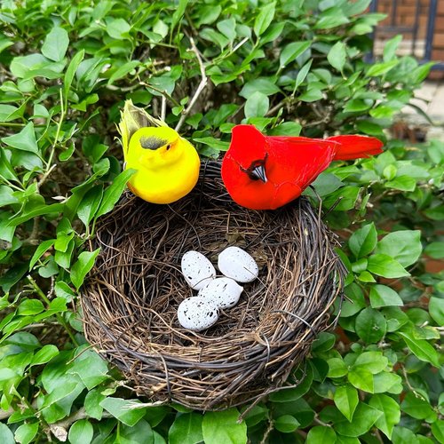LWINGFLYER Artificial Birds Nest with Eggs 2 Sets Large Decorative Rattan Birds Nest 4.7Inch for Spring Christmas Tree Ornaments Easter Decor Crafts Patio Garden Home Decor