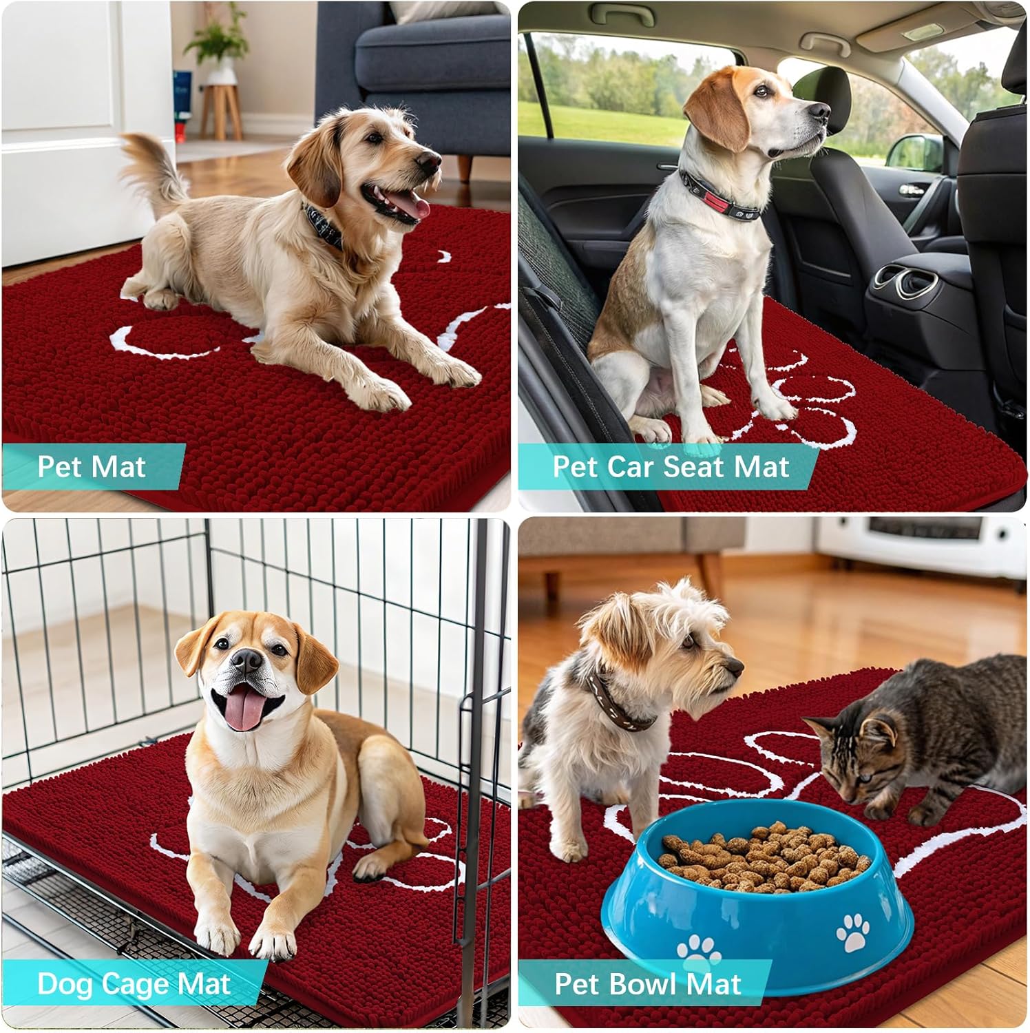 OLANLY Dog Door Mat - Absorbent Non-Slip Mud Mat for Paws | 24x16 Red Chenille Design