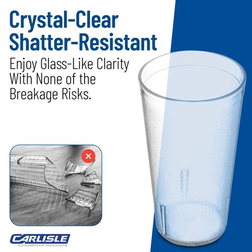 Carlisle FoodService Products Stackable Tumbler Plastic Tumbler with Pebbled Exterior for Restaurants, Catering, Kitchens, Plastic, 16 Ounces, Clear, (Pack of 72)