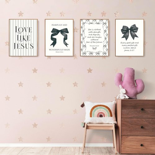 LARTSFRO Coquette Black Bow Wall Art Decor - Inspirational Christian Posters for Teen Girls | 12x16 Inch Set of 4 Unframed