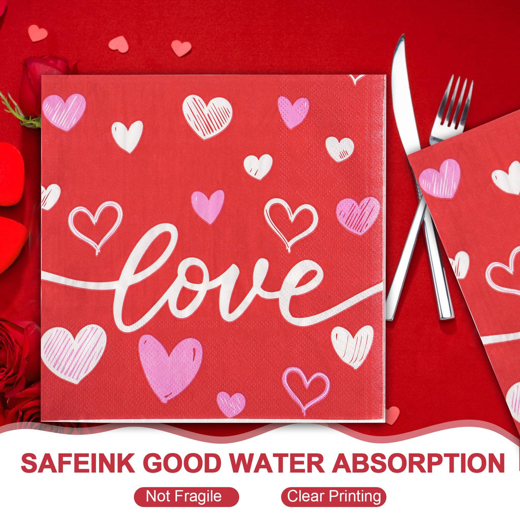 Dereinwo 50Pcs Valentines Day Large 12" x 10" Oval Paper Plates and Napkins Disposable Heavy Duty Paper Plates and Napkins for Valentines Day Party Supplies
